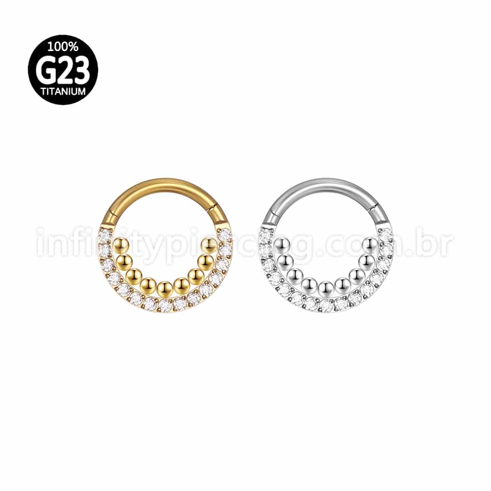 Piercing Argola Titânio Segemento Articulado Indiano Zircônia Cravejada